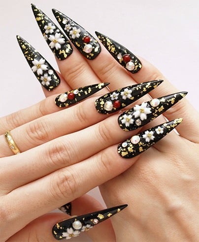 Floral stiletto nail art