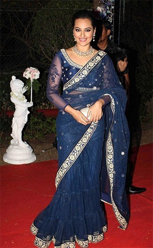 Sonakshi Sinha In Blue Ritu Kumar Saree