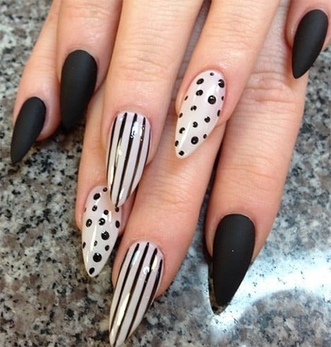 Stripes and dots stiletto nail art
