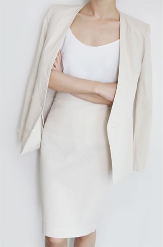 Long white dress with white cropped coat