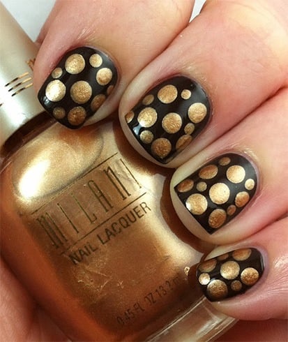 Black Nail With Gold Designs