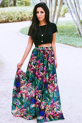 Crop top with floral long skirt