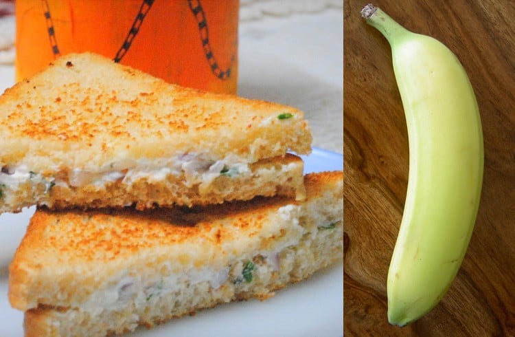 Hung curd sandwich and banana