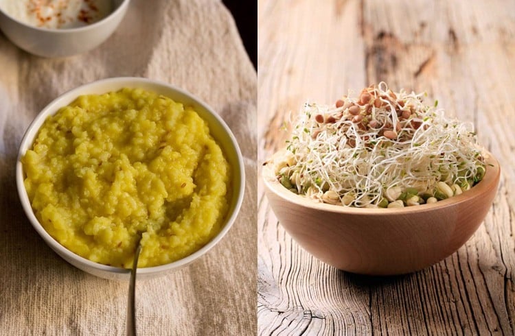 Khichdi and sprout salad