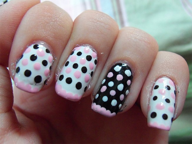 Pink and White Polka Dot Nails