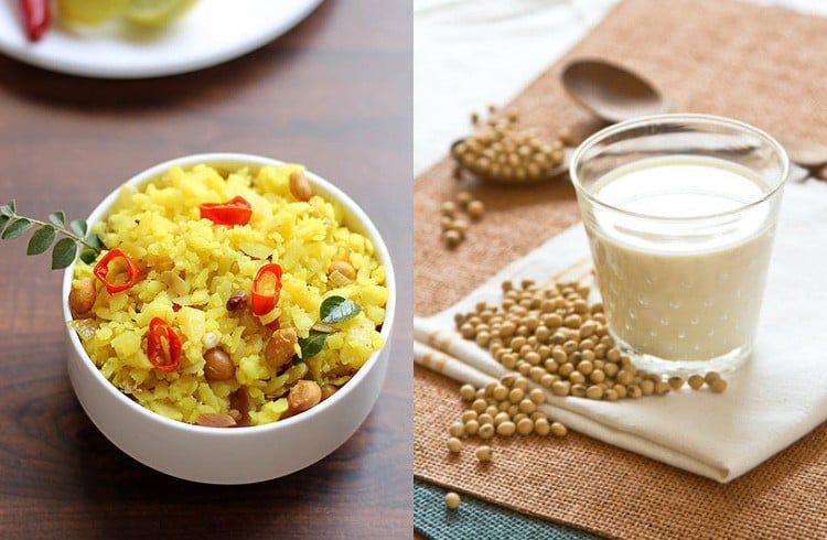 Poha and Soy milk