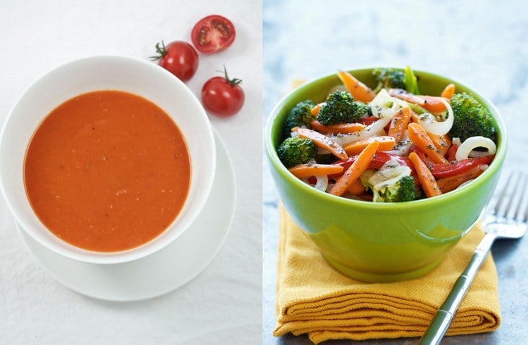 Tomato soup with stir-fried vegetables
