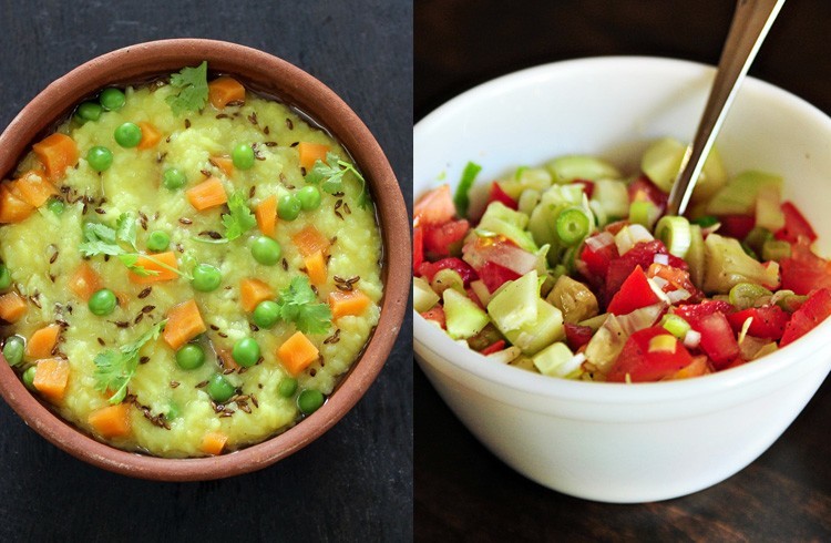 Vegetable khichdi and salad