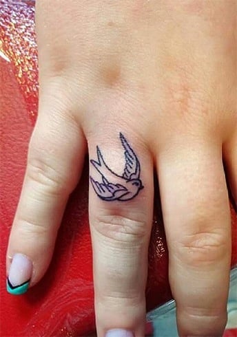 Small bird and belive message on finger  Tattoo PicturesTattoo Pictures