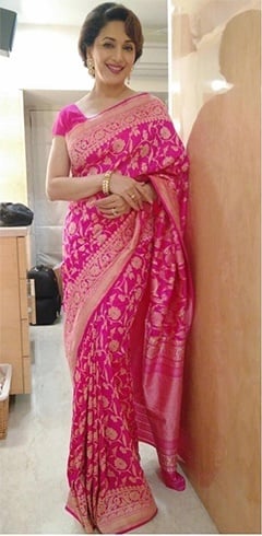 Madhuri Dixit pink and gold saree by Ritu Kumar