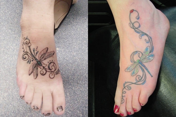 Color Foot Dragonfly Tattoo