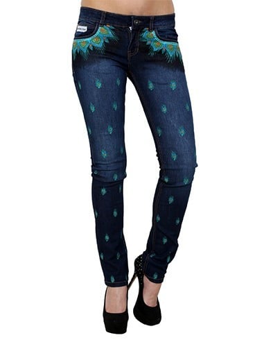Hand-painted Peacock Beauty Jeans