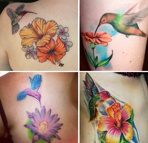 Hummingbird and flower tattoo