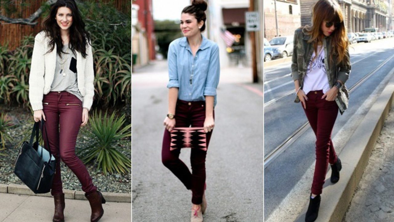 burgundy jeans outfit