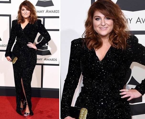 Meghan Trainor in Michael Costello black gown