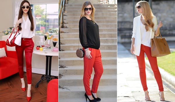 Cherry red wideleg pants  HOWTOWEAR Fashion