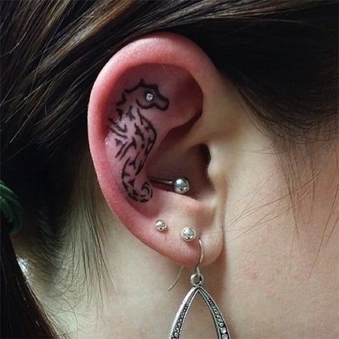 Seahorse Tattoo on Ear