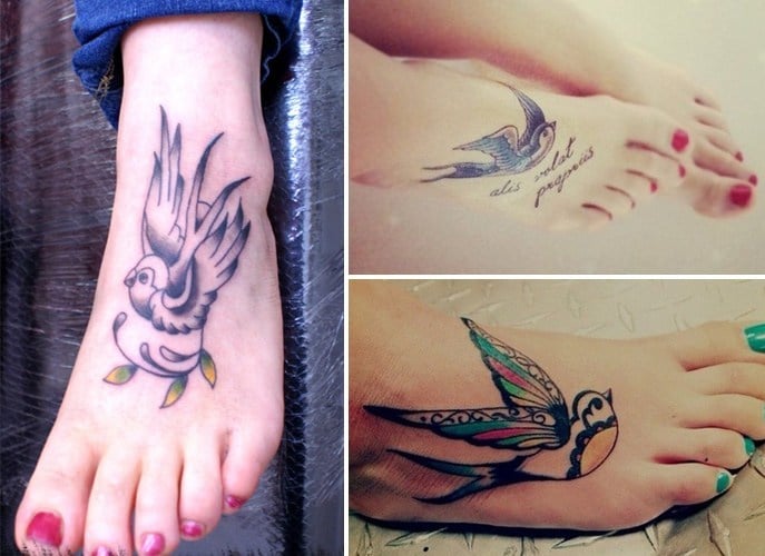 Traditional Swallow Tattoo on Foot