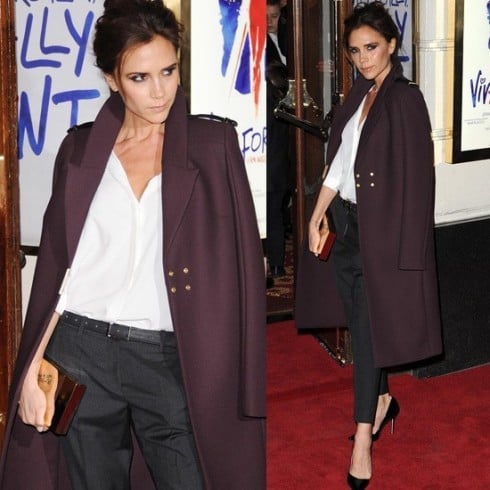 Victoria Beckham wore a plum coat