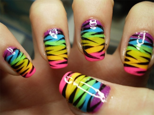 Multi-Colored Zebra Nail Ideas