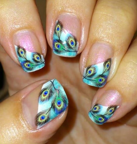 Peacock acrylic nails for girl