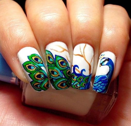 Peacock feather nails