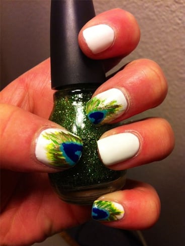 Peacock nail wraps, peacock gel nails