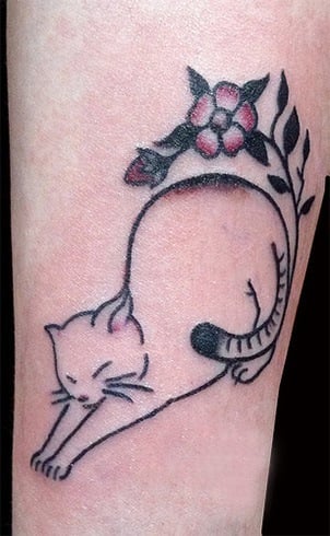 Lazy stretch cat tattoo