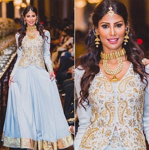 Nicole Faria in light blue lehenga