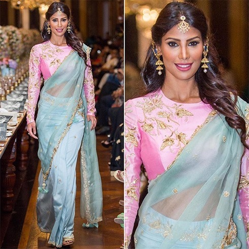 Nicole Faria in pastel shade sari