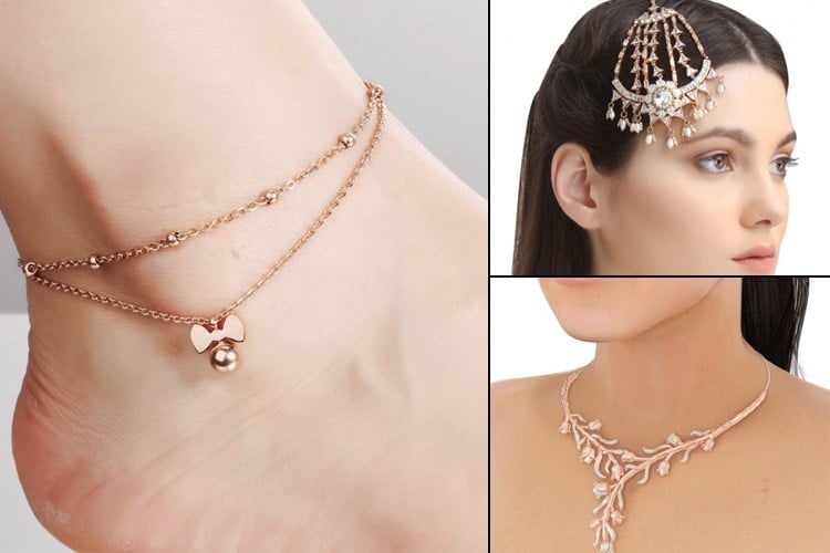 Rose gold necklace and anklets