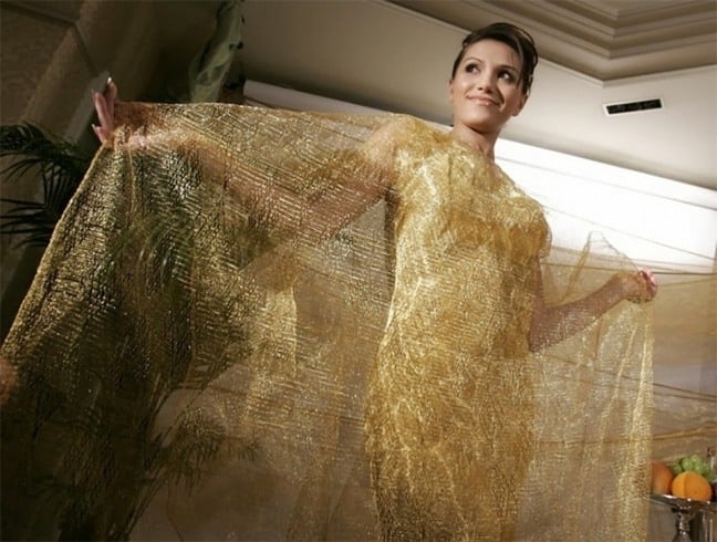 See through gold wire dress