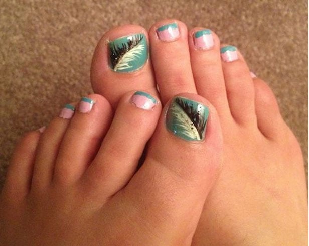 Feather and French Tip Toe Nail Designs