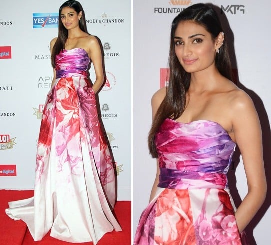 Athiya Shetty in Monique Lhuillier gown