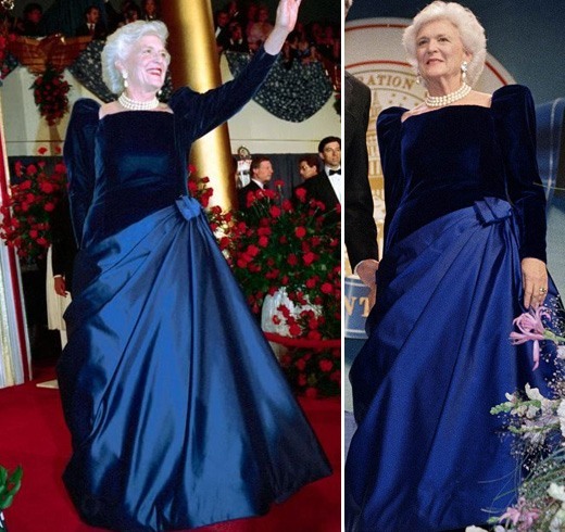 Barbara Bush sapphire velvet and satin gown