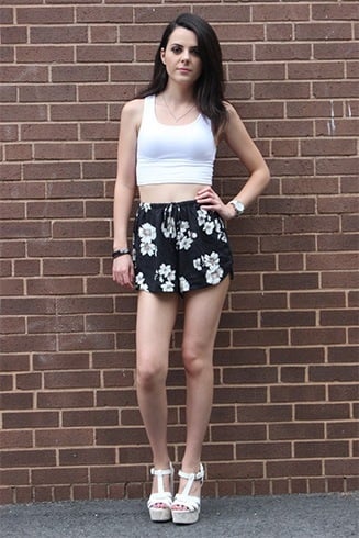 Cropped Tops With Black Floral Shorts