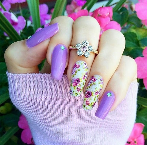 Floral Pattern Ballerina Nails