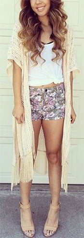 Floral Shorts and Kimono