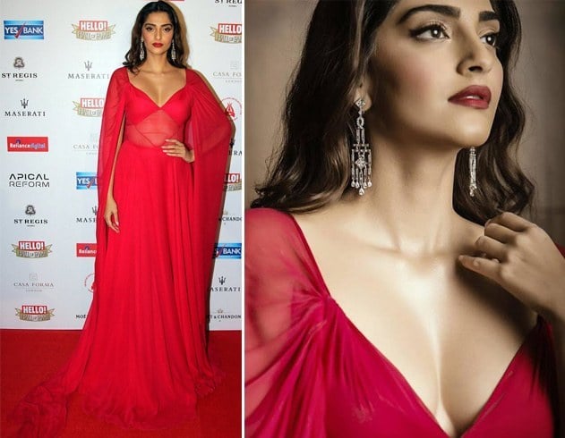 Sonam Kapoor in Naeem Khan cape gown