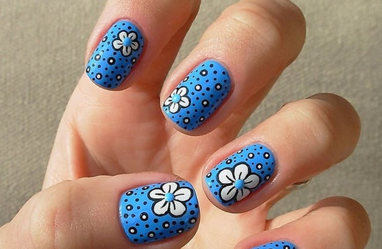  Blue Flower Power Nail Art