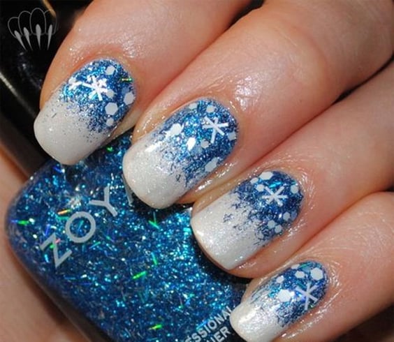 Glittery Blue Christmas Nail Art