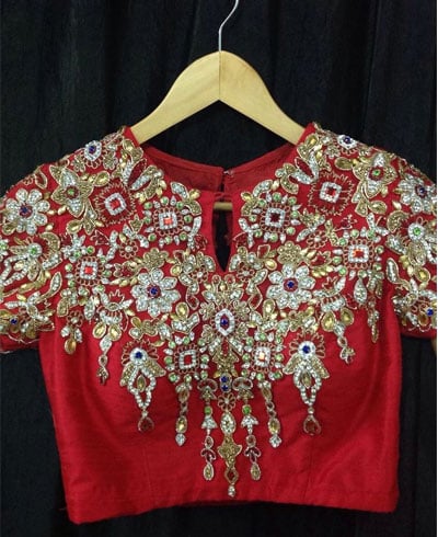  Red Blouse With Maggam Work