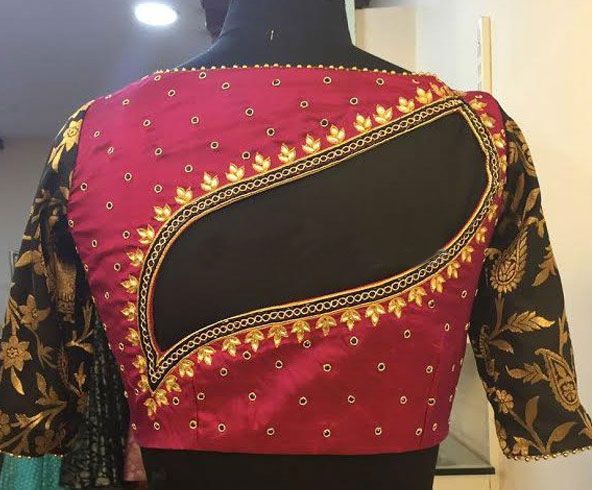  Silk Saree Blouse With Maggam Work