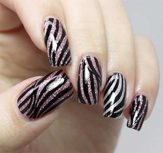Glitter Zebra Nails