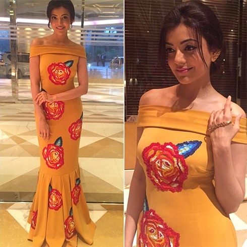 Kajal Agarwal in Urvashi Joneja off shoulder gown