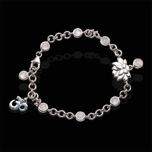 Rainbow Moonstone Lotus Charm bracelet