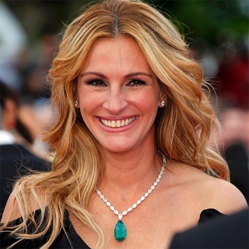 carpet cannes jewelry jewellery celebrities necklace emerald roberts julia wearing glittering celebrity salma hayek telegraph