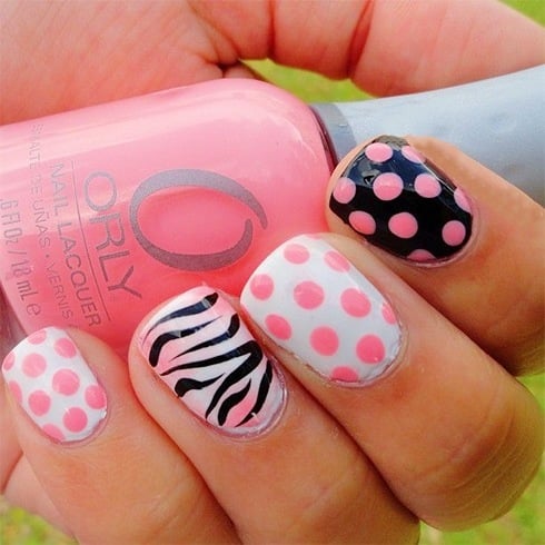 Zebra Nails With Polka Dots