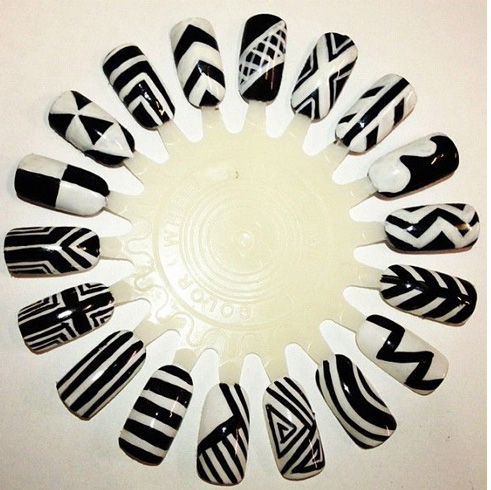 Black and white striped nail art