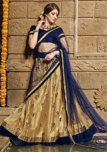 Blue Beige Lehenga Saree